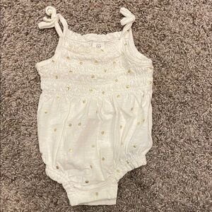 Baby GAP White and Gold Polka Dot Baby Romper